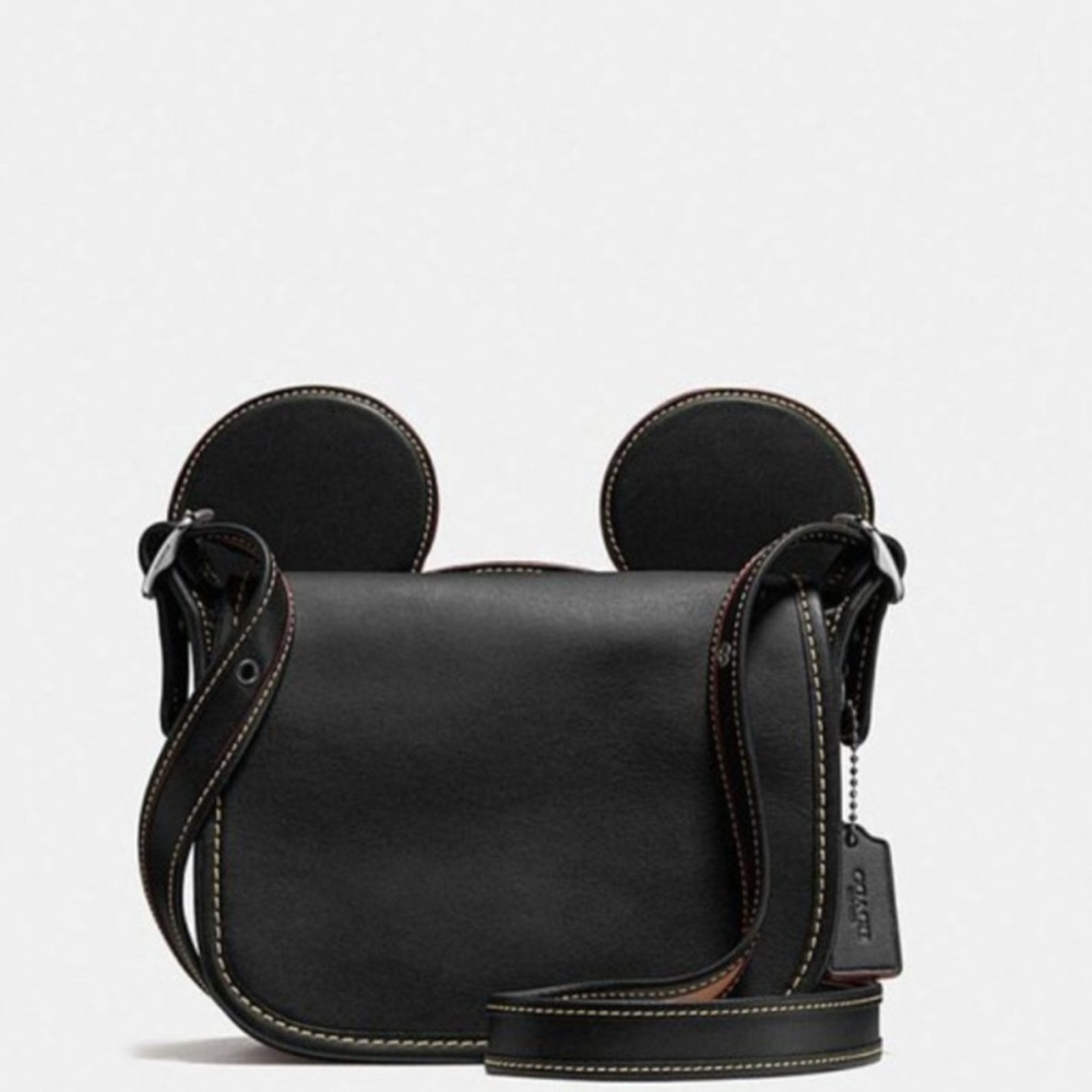 Coach x Disney Black Leather Patricia Saddle Bag Crossbody Mickey Ears